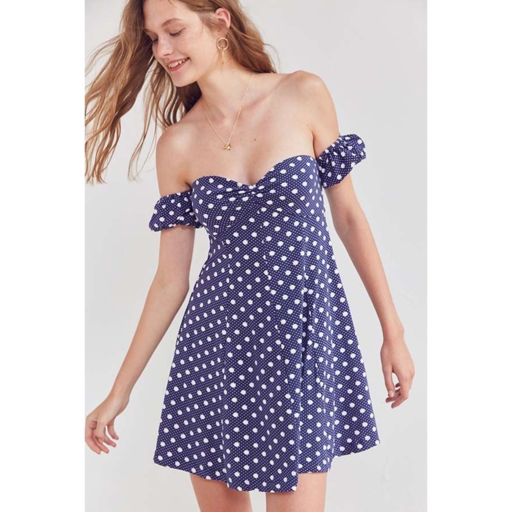 NWT UO Polka Dotted OTS Flare Dress - Picture 5 of 7